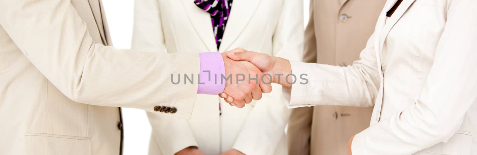 Close-up of business partners shaking hands. Business concept.