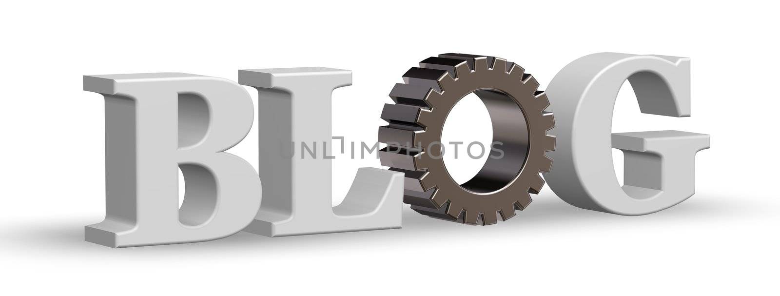 the word blog with gear wheel - 3d illustration