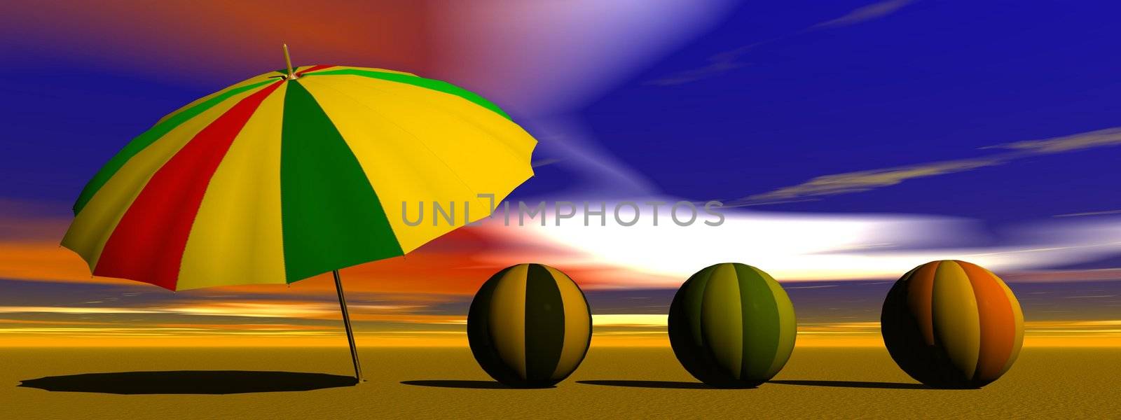 beach, balls, umbrella