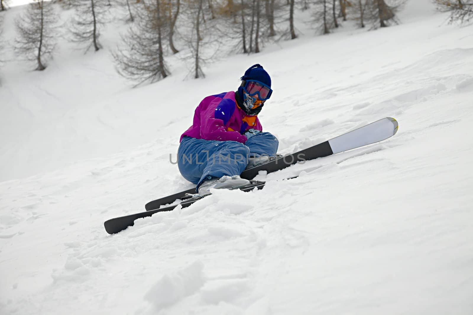 Skier sitting in the snow