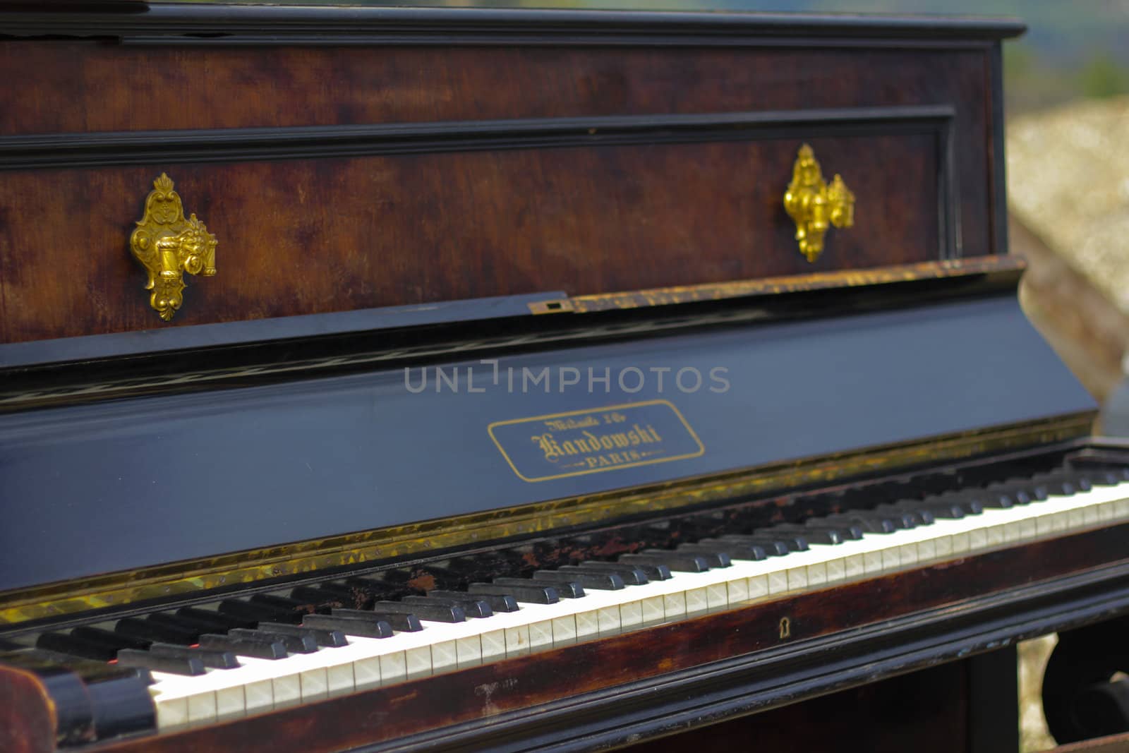 Old fashion classical piano musical instrument closeup