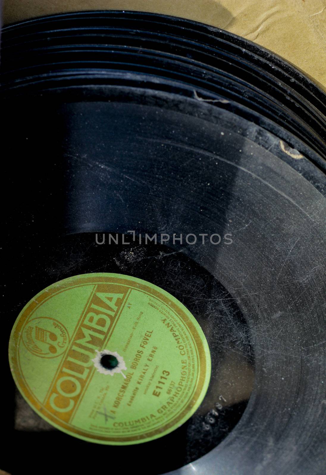 group of old vinyl record with green label