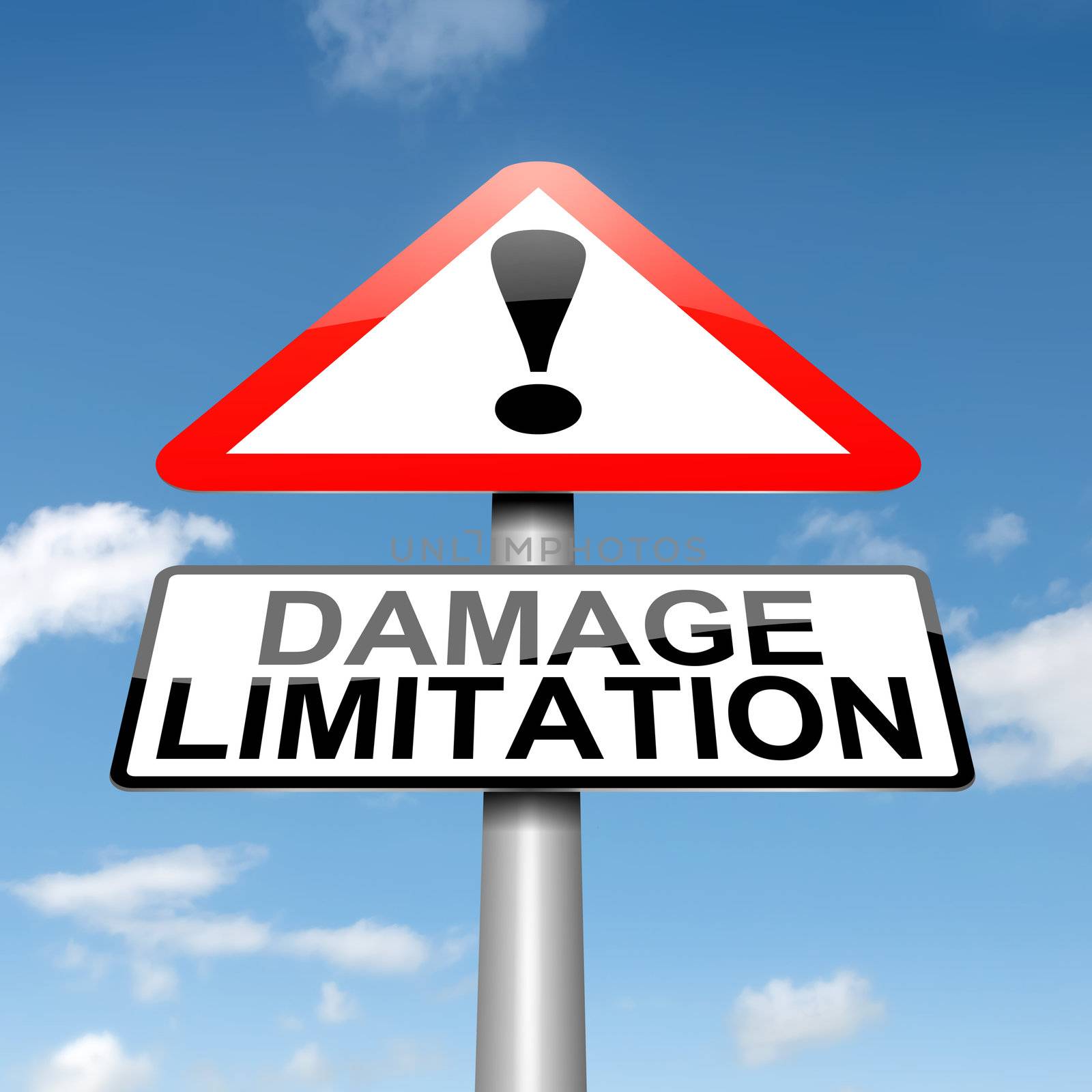 Illustration depicting a roadsign with a damage liability concept. Blue sky background.