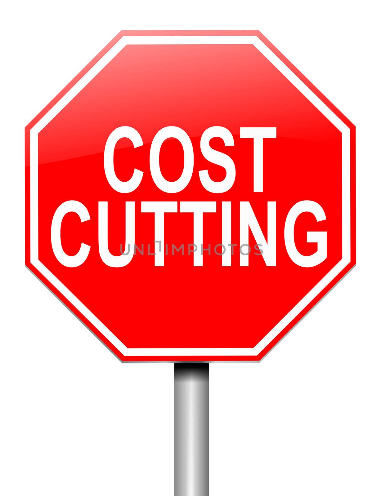 Illustration depicting a roadsign with a cost cutting concept. White background.