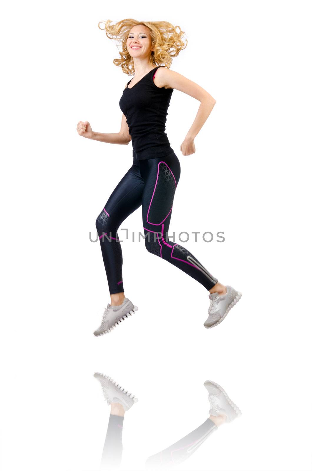 Woman doing sports on white