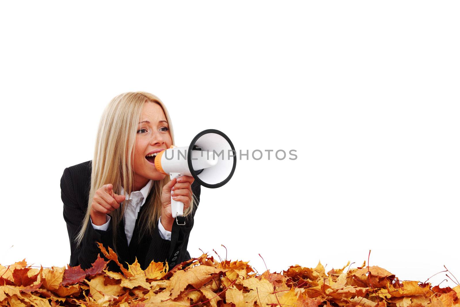 autumn businesswoman with megaphone  by Yellowj