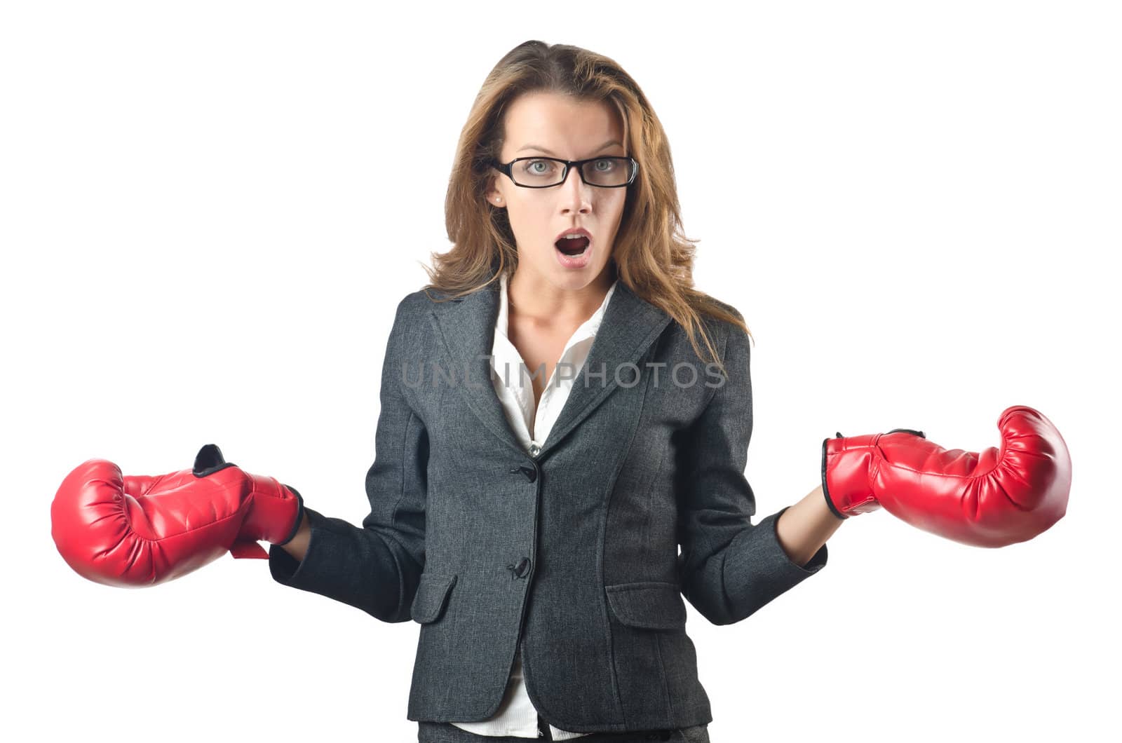 Young businesswoman in boxing concept by Elnur