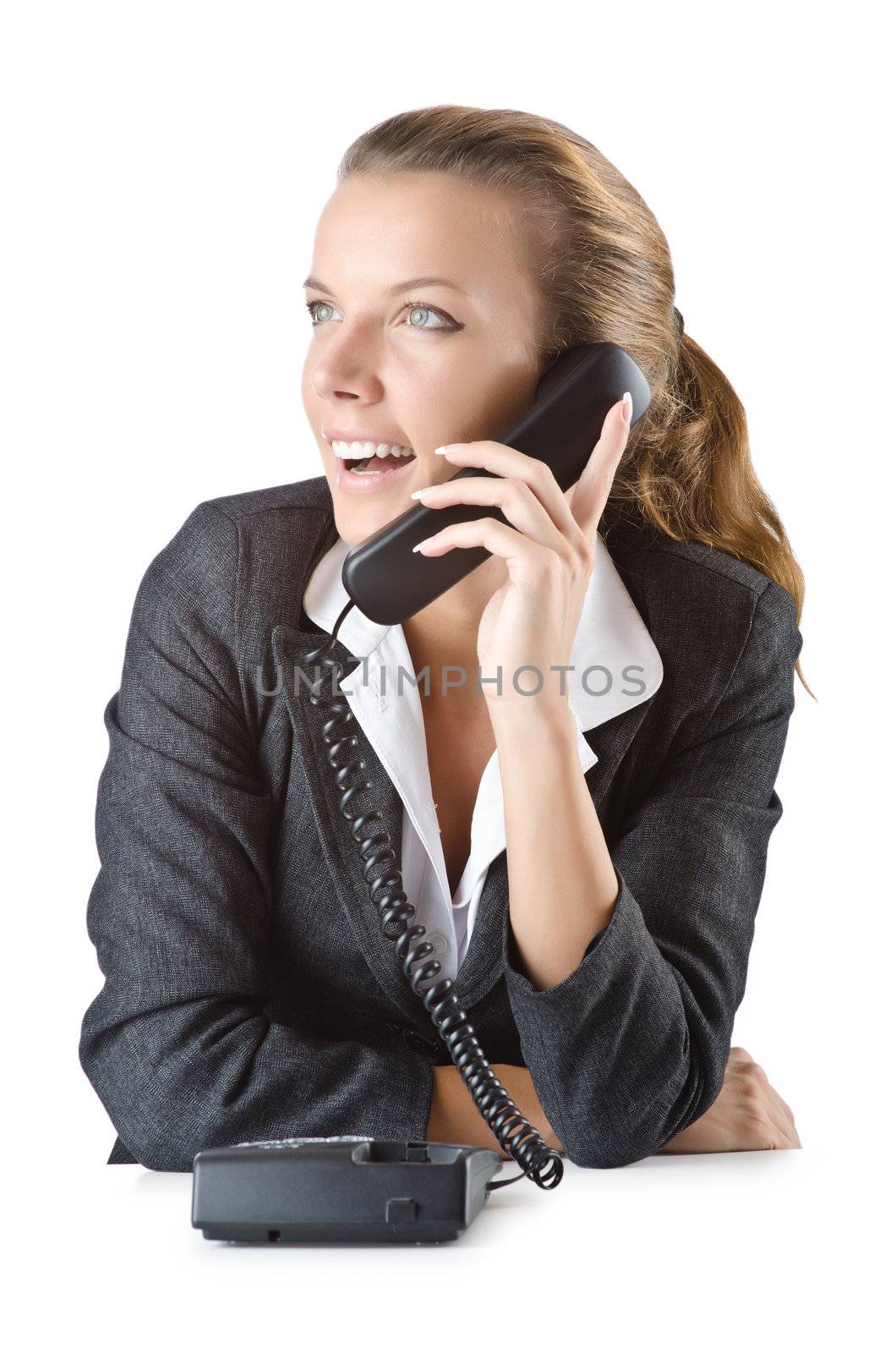 Attractive helpdesk operator on white