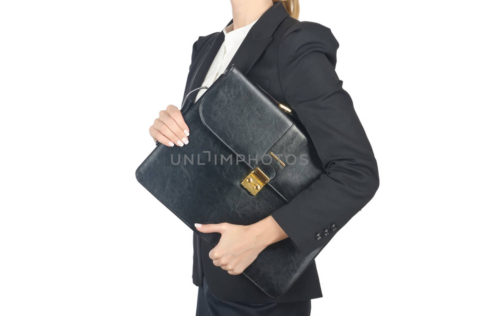 Close up of briefcase and businesswoman by Elnur