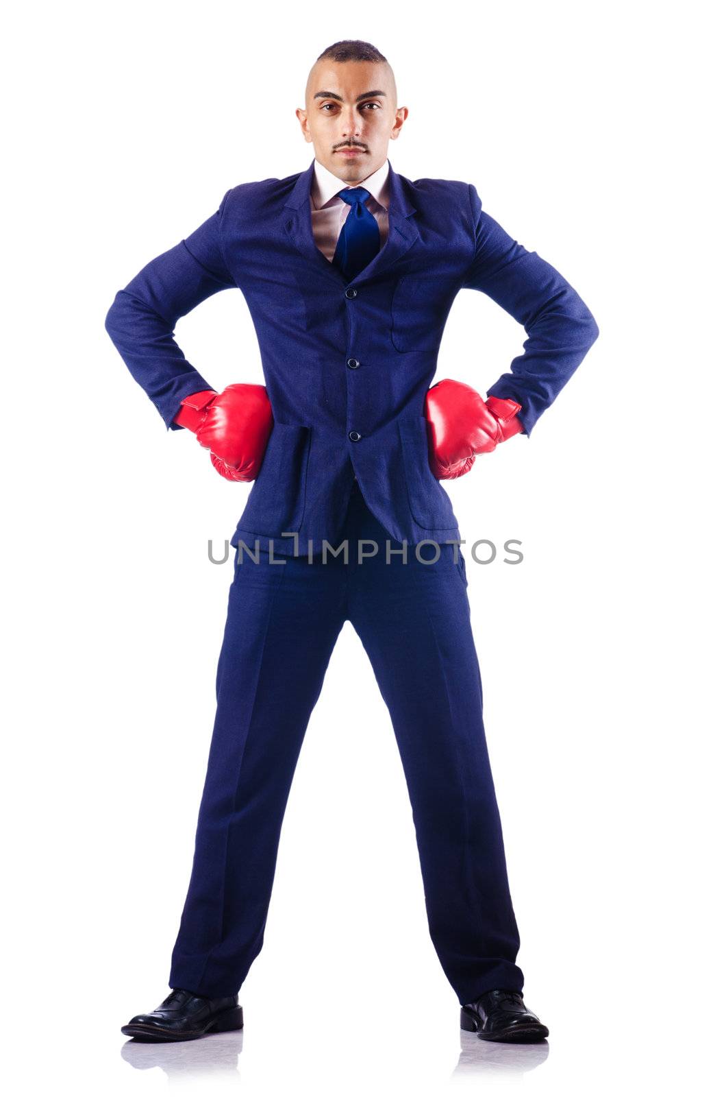 Handsome businessman with boxing gloves by Elnur