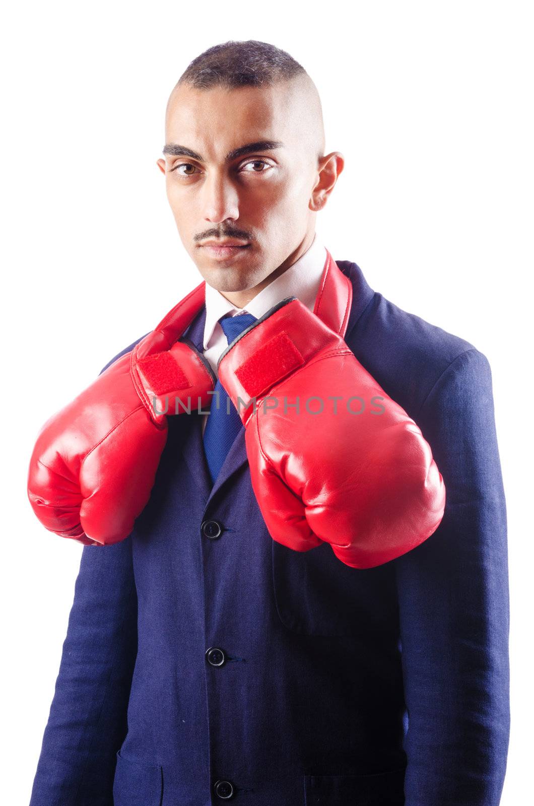 Handsome businessman with boxing gloves