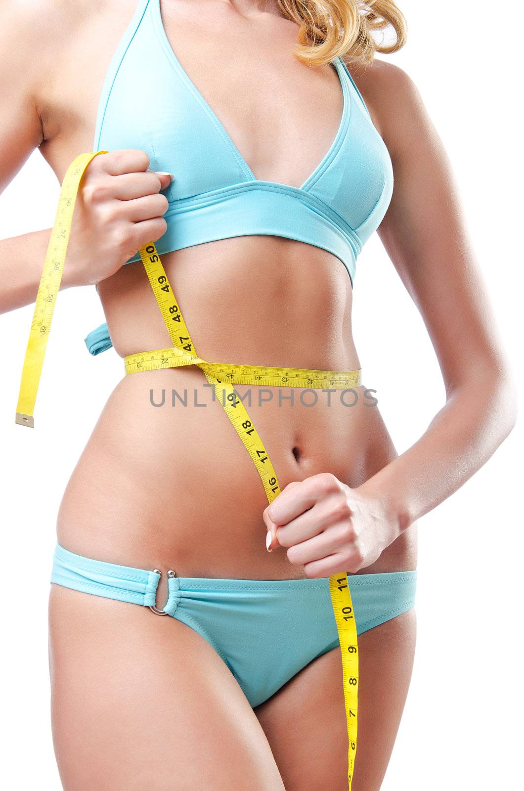 Young lady with centimetr in weight loss concept by Elnur