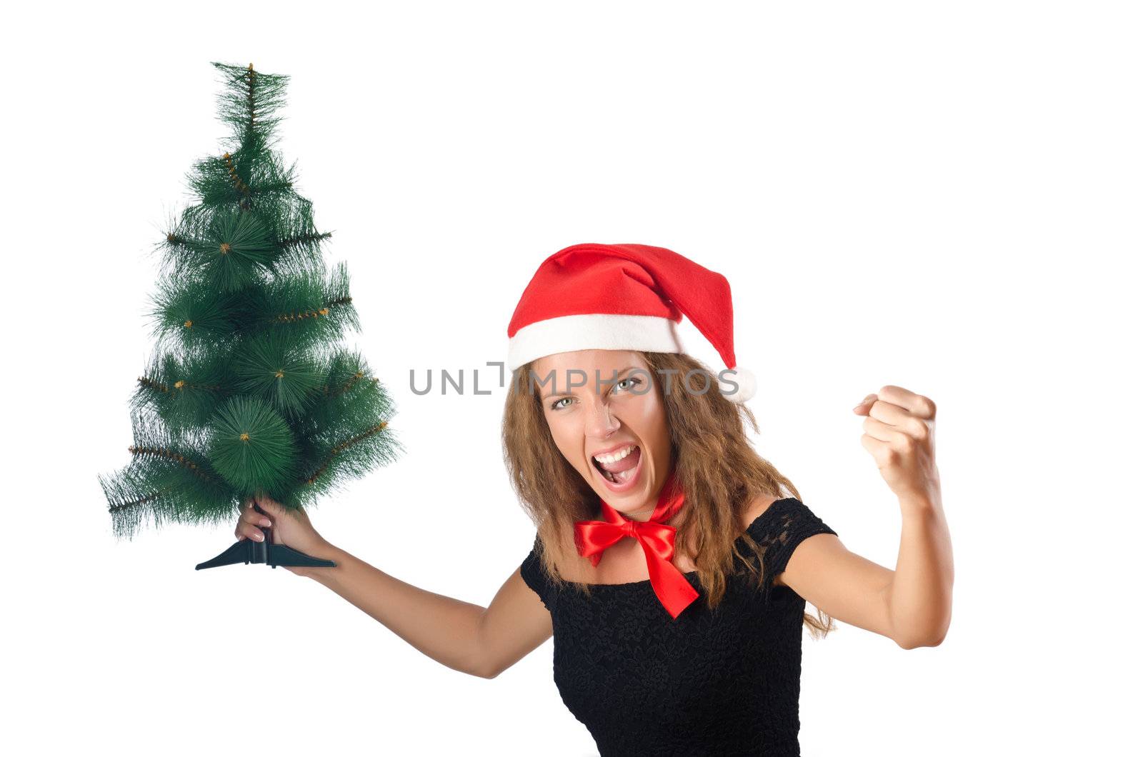 Young woman with christmas tree