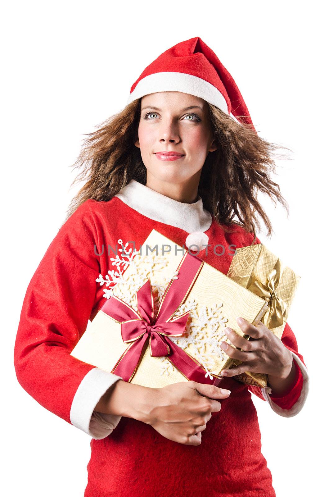 Woman santa claus on white by Elnur