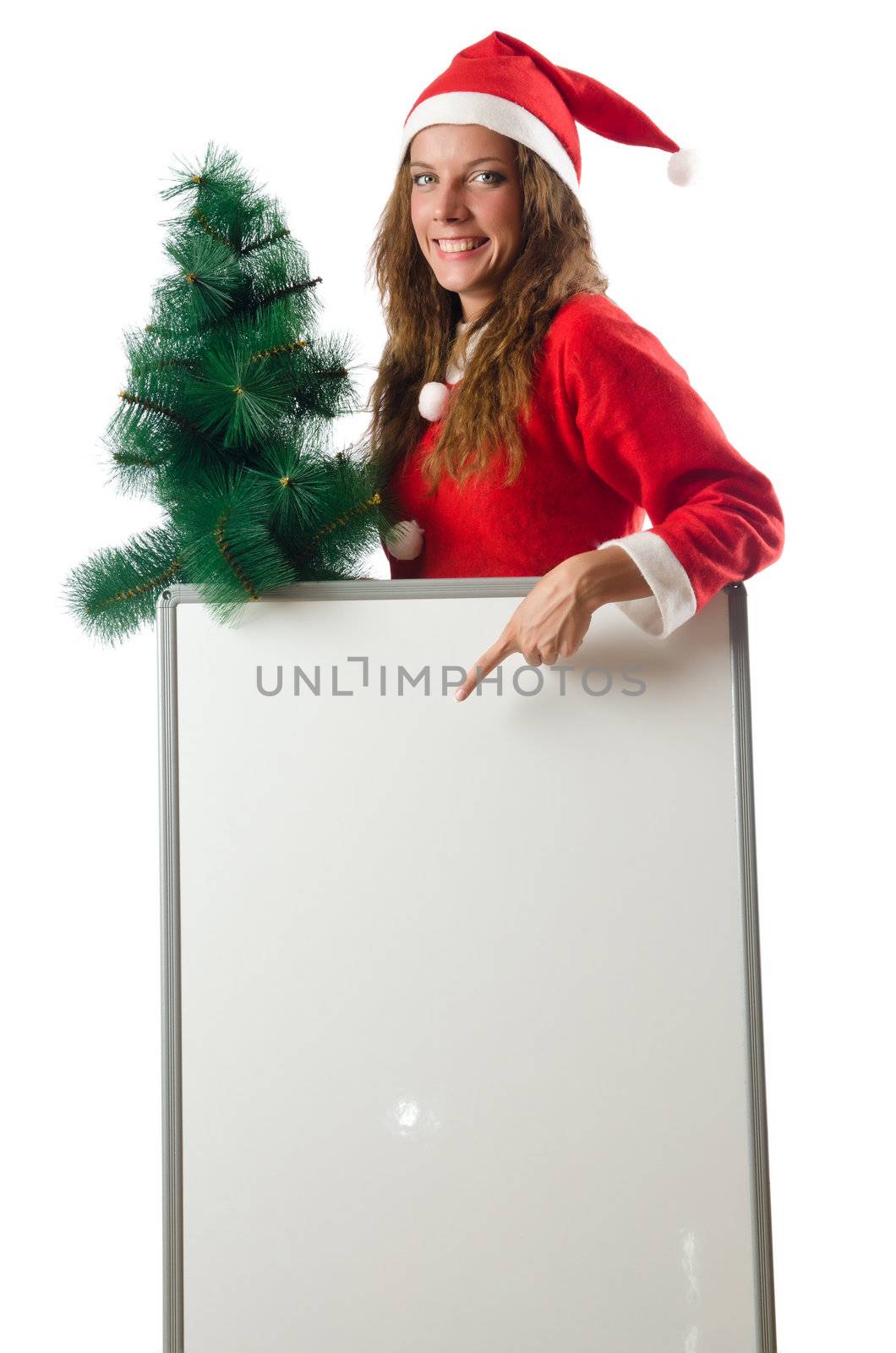 Young woman santa with blank board by Elnur
