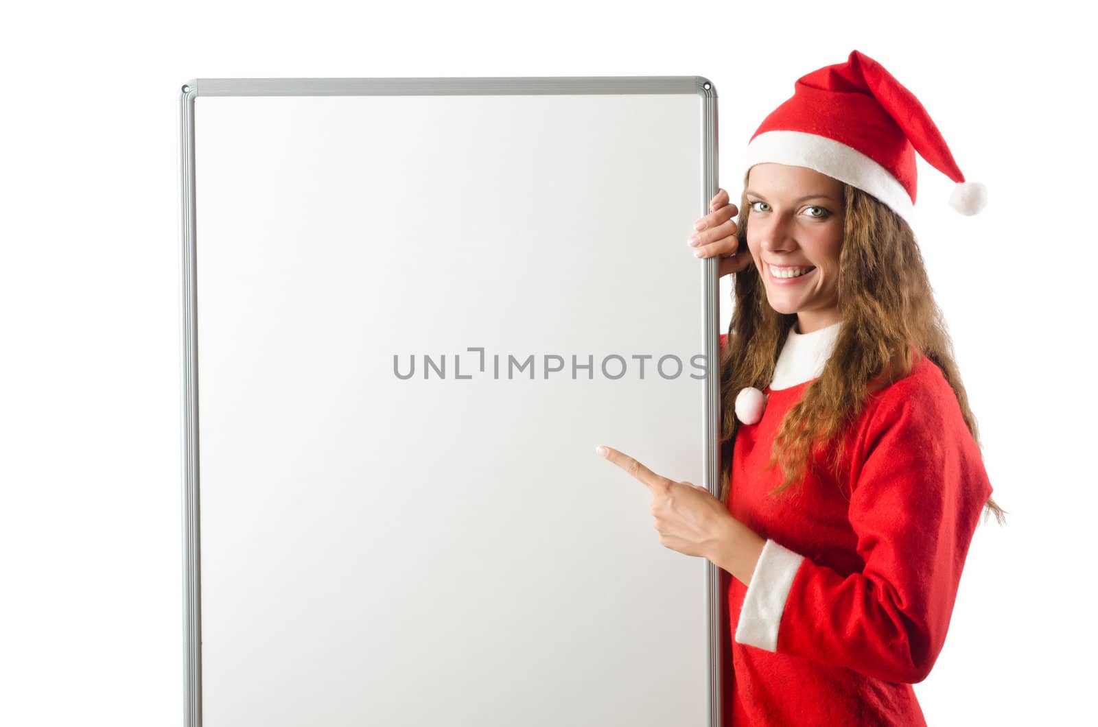 Young woman santa with blank board by Elnur