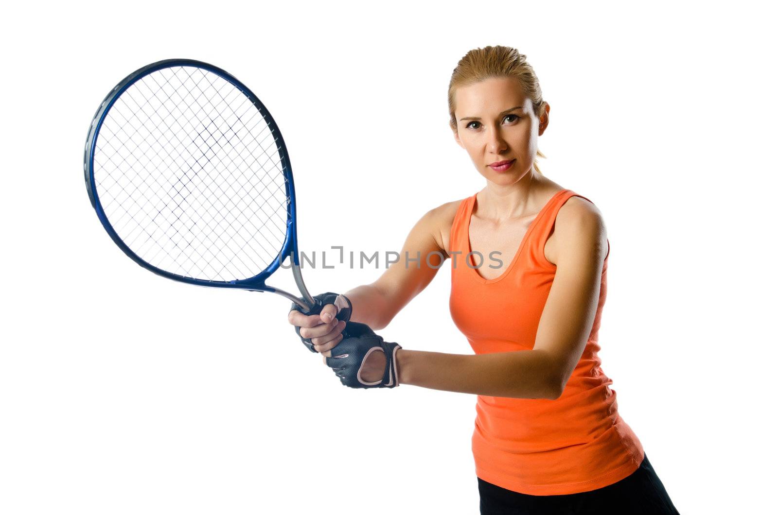 Woman tennis player on white by Elnur