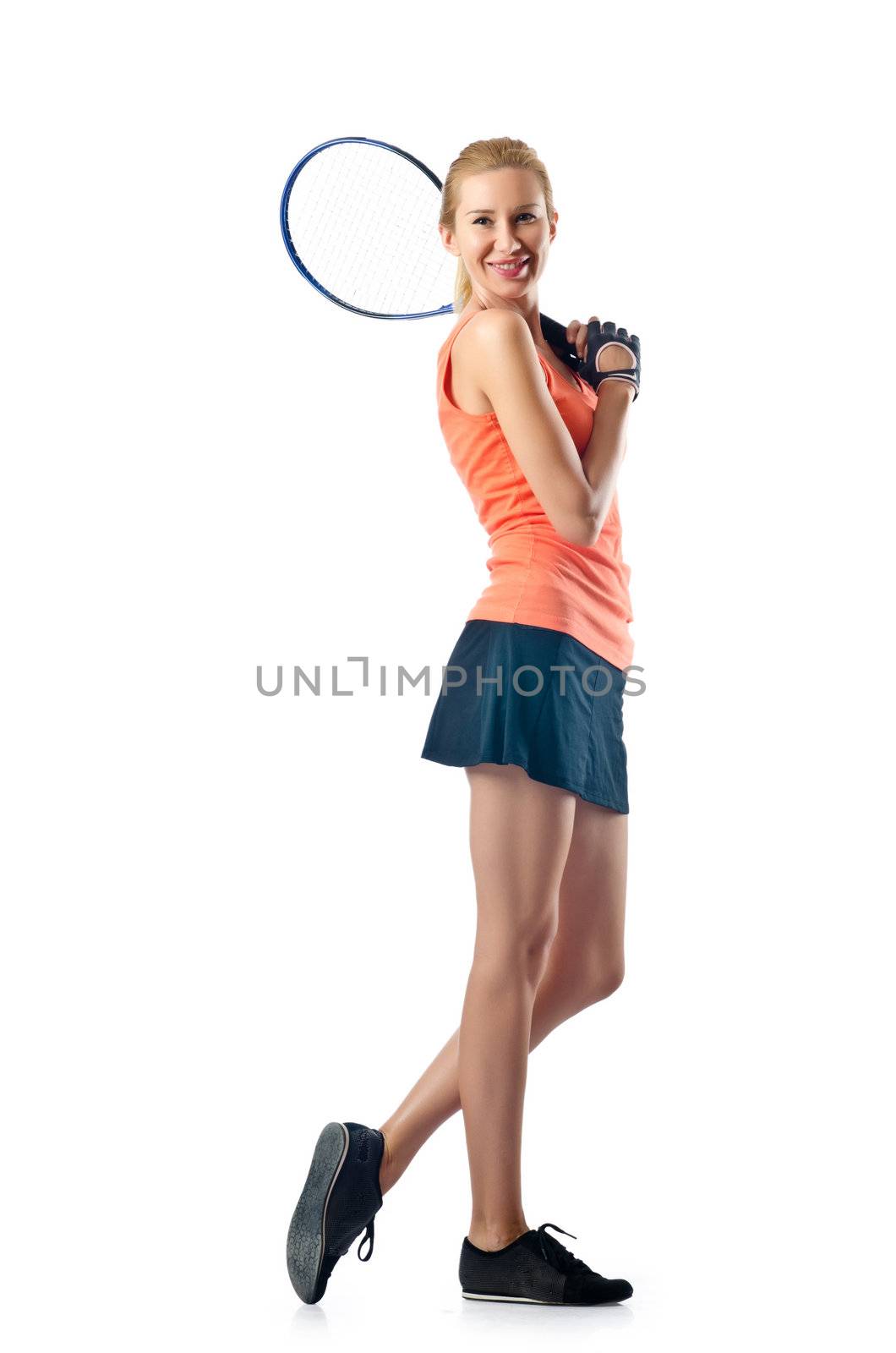 Woman tennis player on white by Elnur