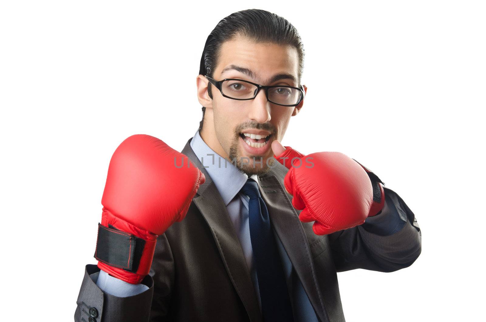 Handsome businessman with boxing gloves by Elnur