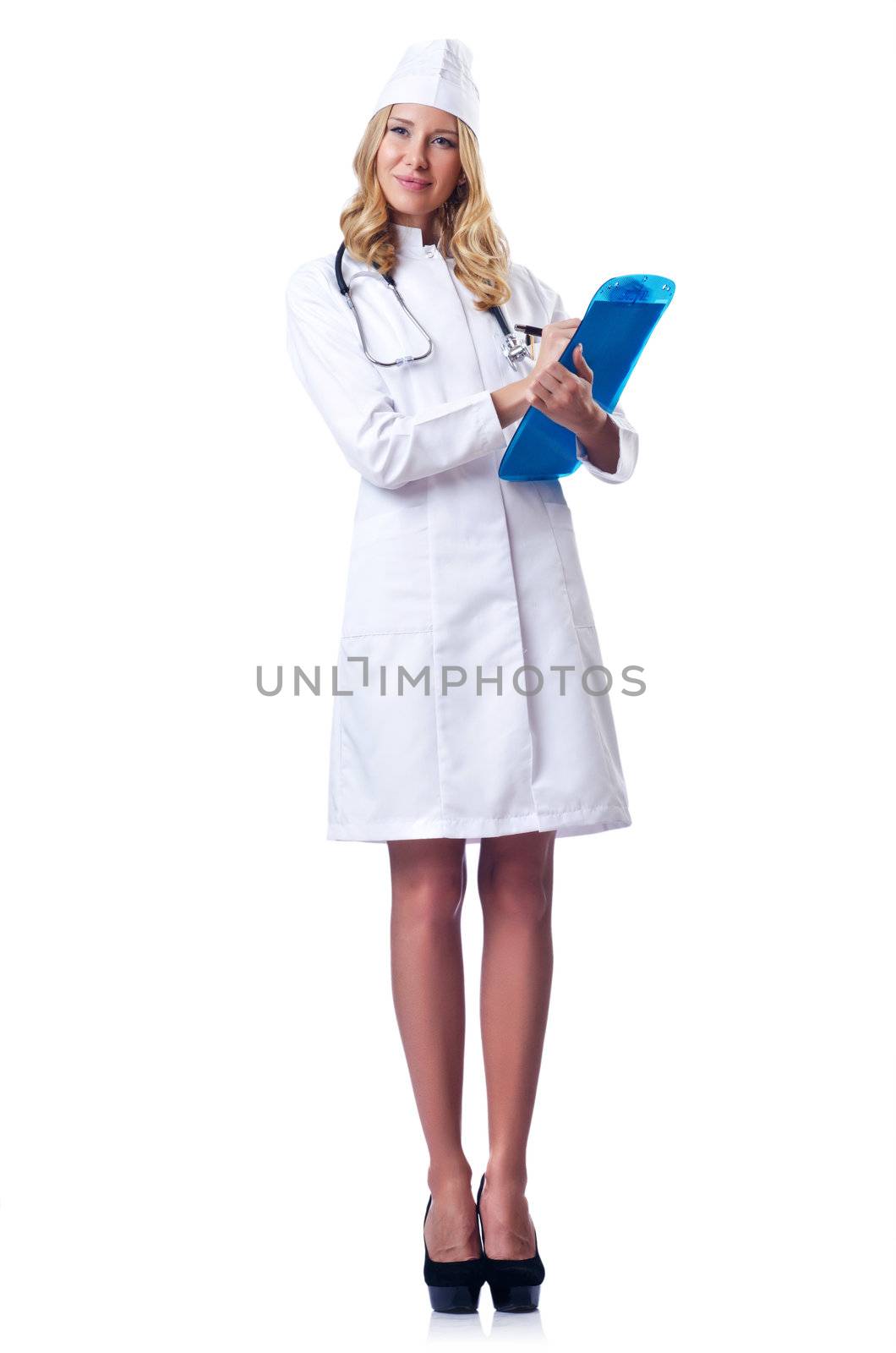 Young woman doctor on white by Elnur