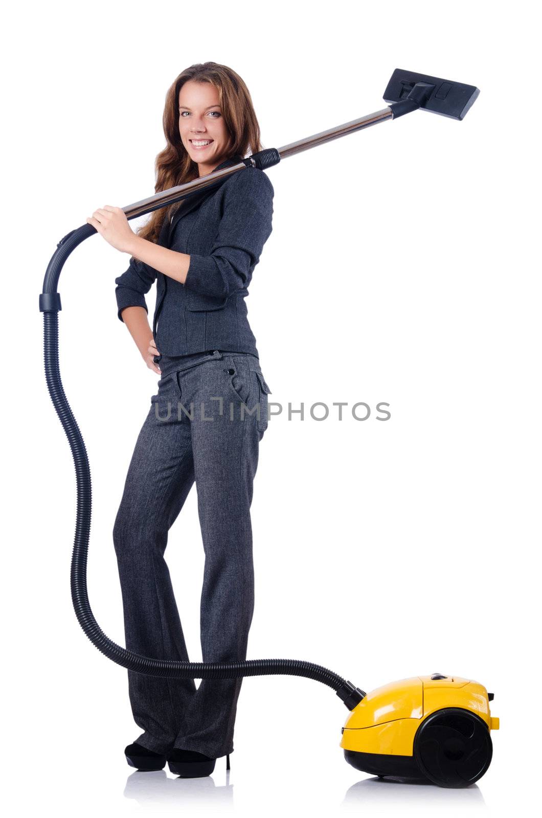 Woman cleaning with vacuum cleaner