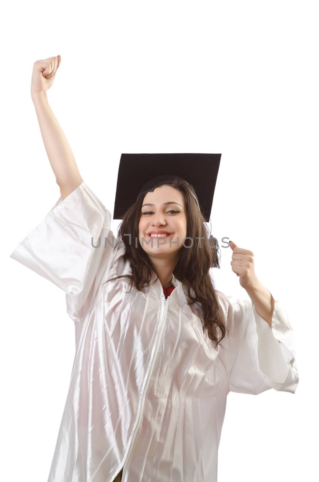 Graduate with diploma on white