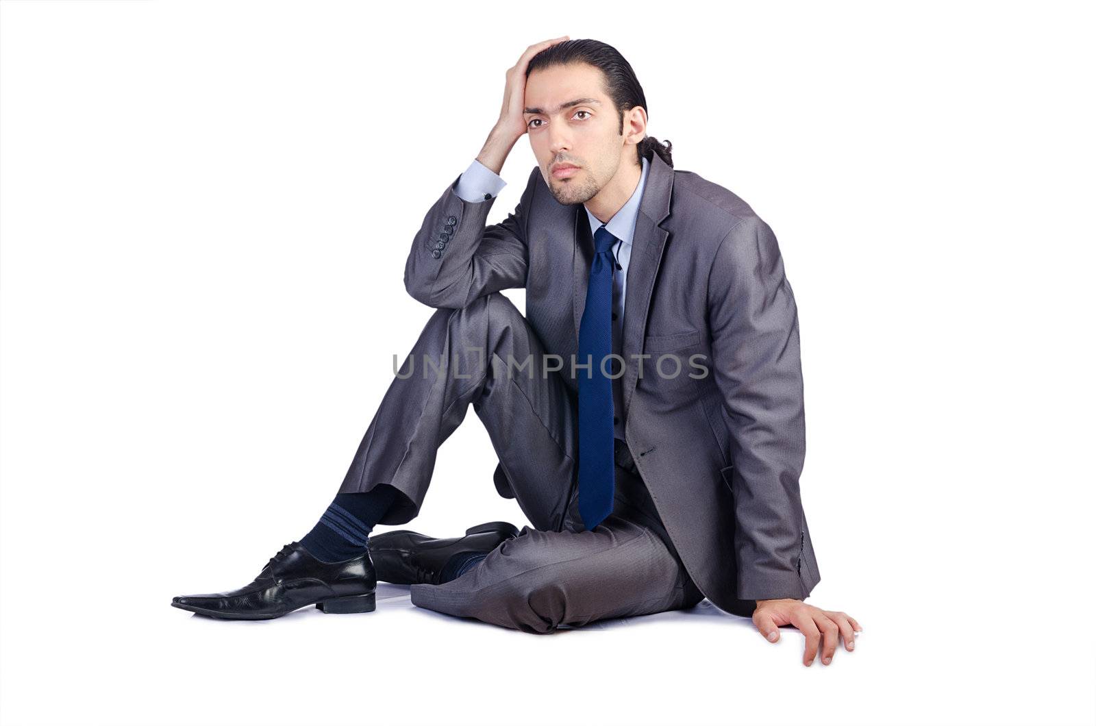 Man sitting on virtual chair