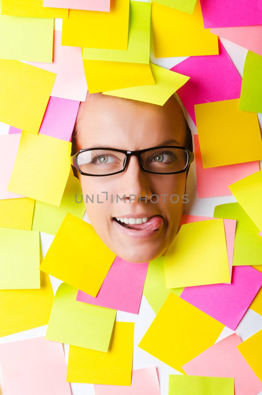 Woman with lots of reminder notes by Elnur
