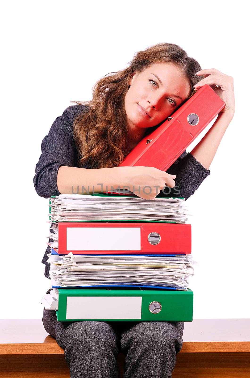 Businesswoman with lots of folders