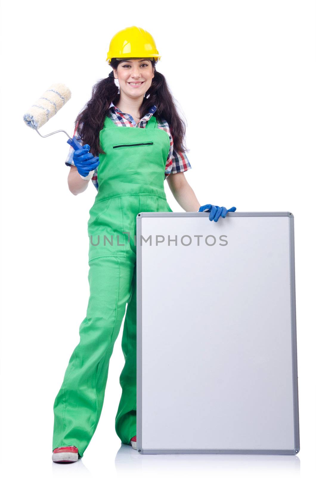 Woman builder with blank board by Elnur