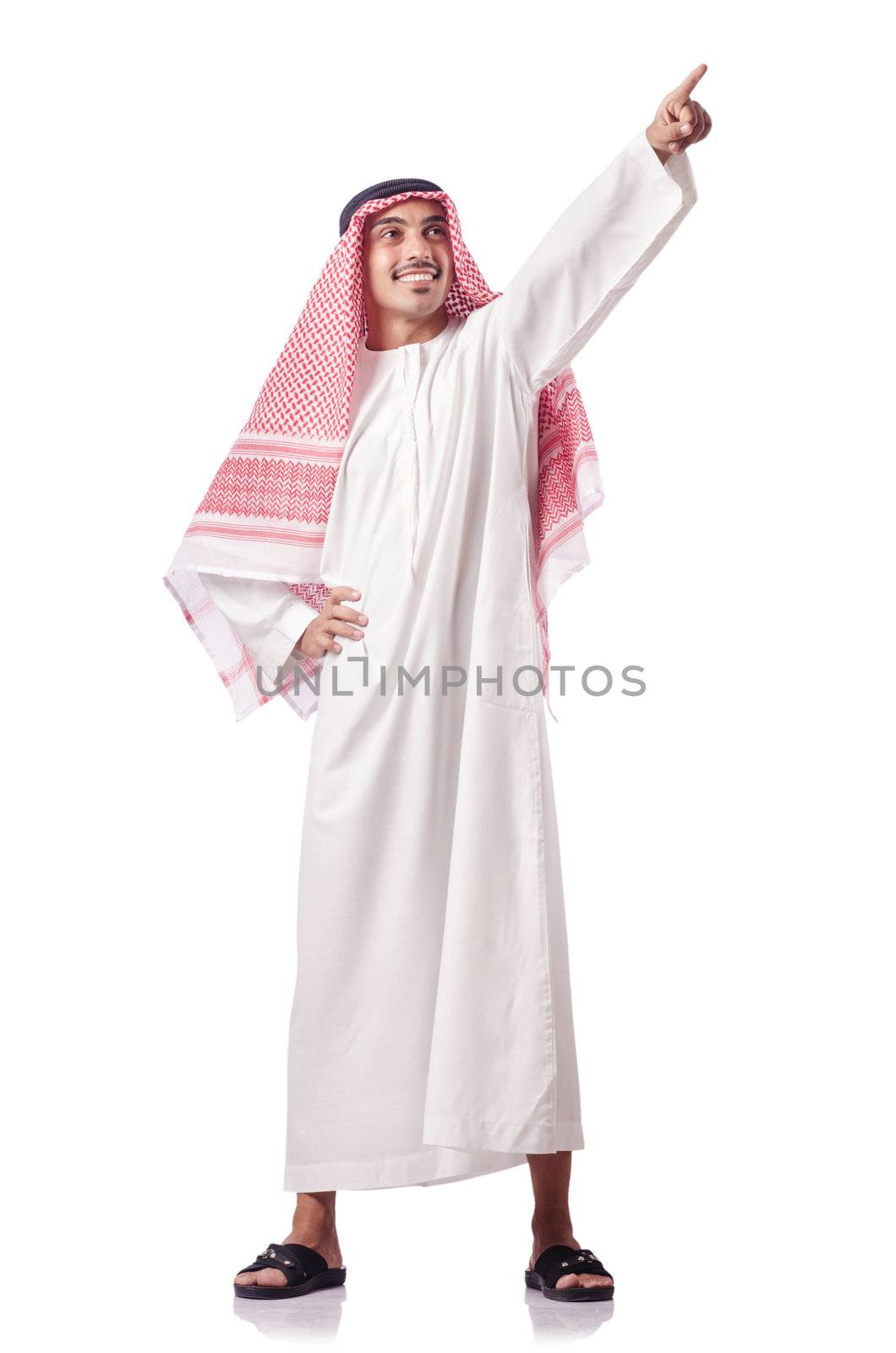 Arab man pressing virtual buttons