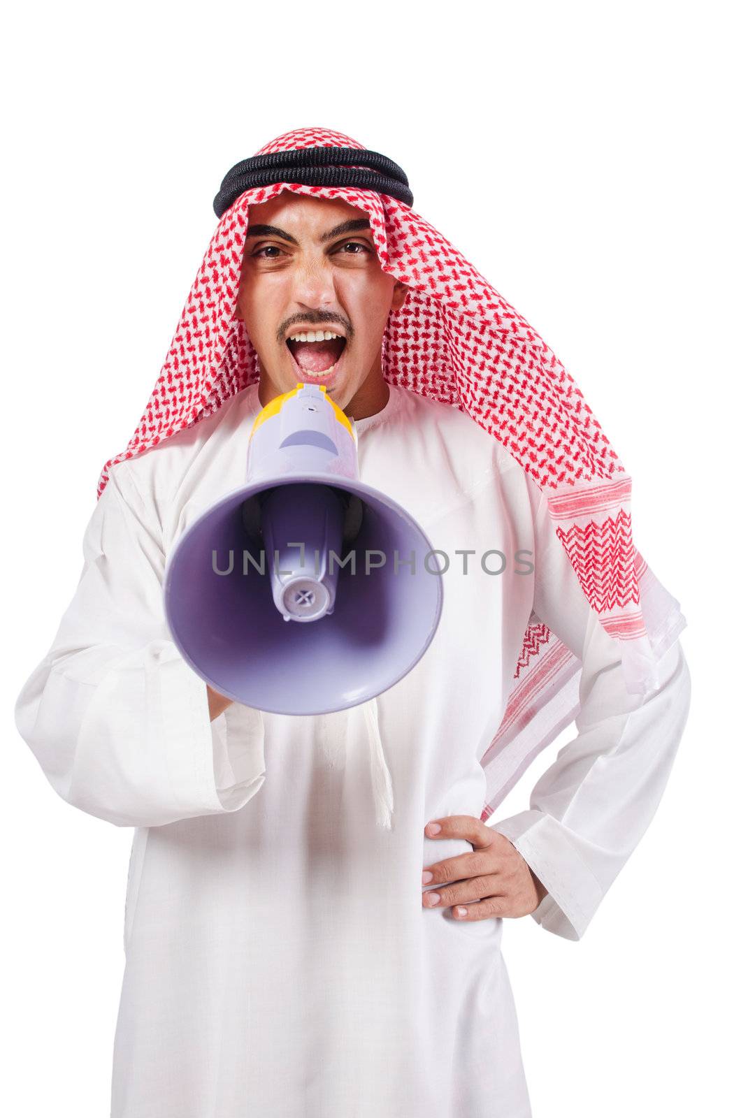 Arab man shouting through loudspeaker by Elnur