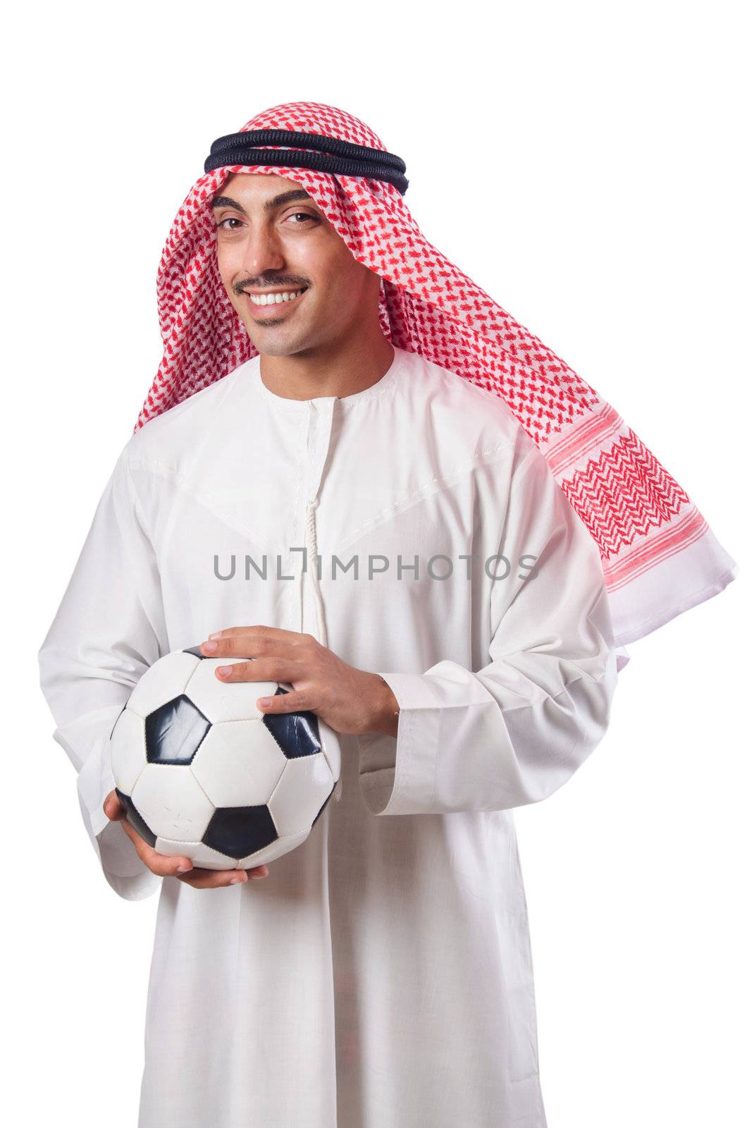 Arab in football concept on white