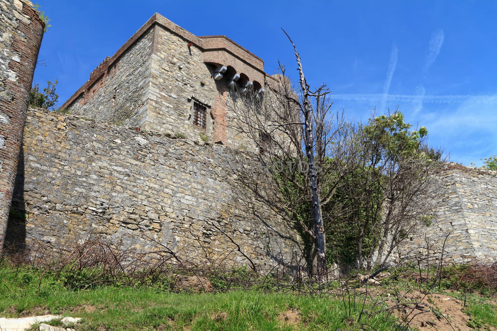 detail of Puin Castle is a medieval fortress built over Genova, Liguria, Italy