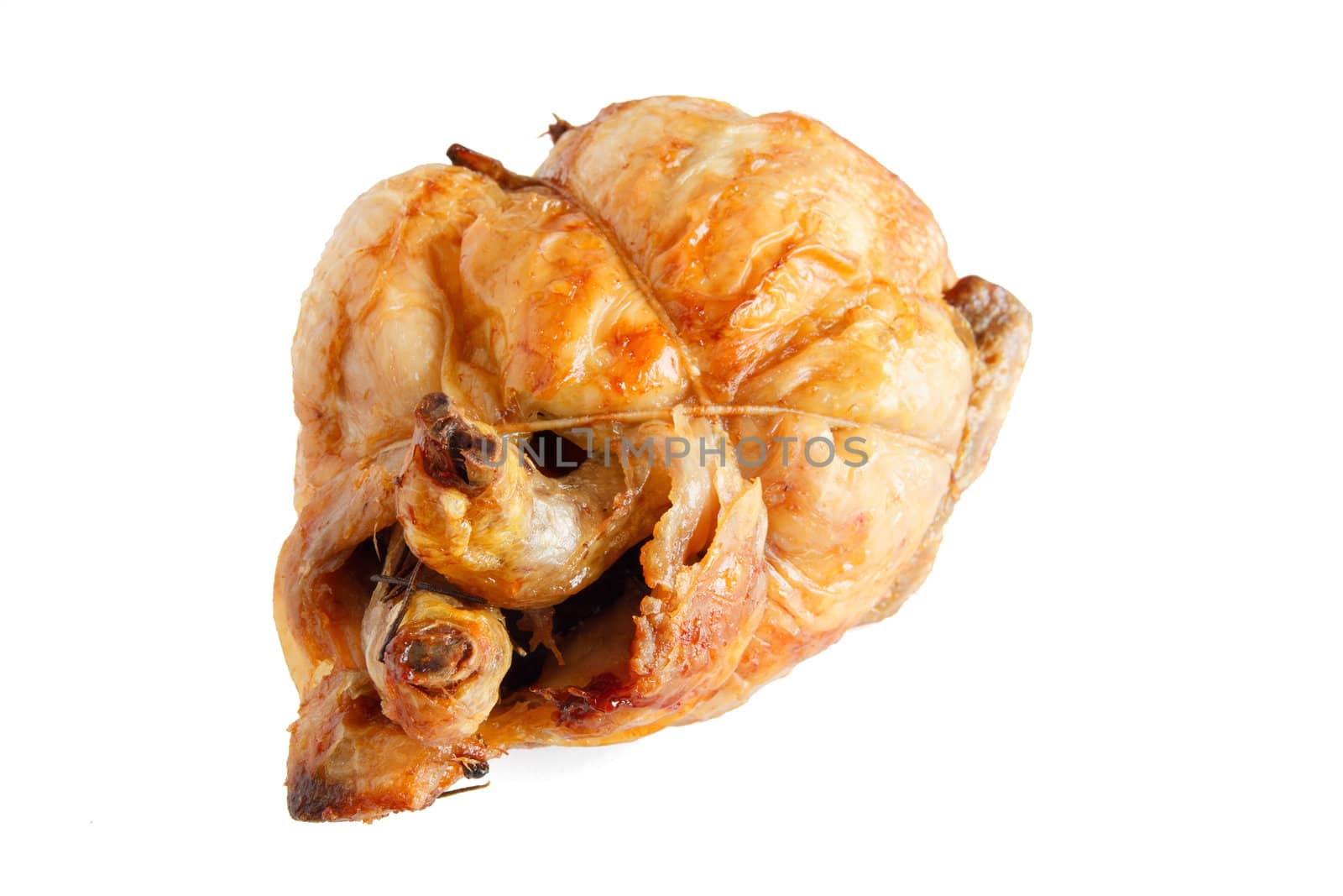 whole roasted chicken over white background