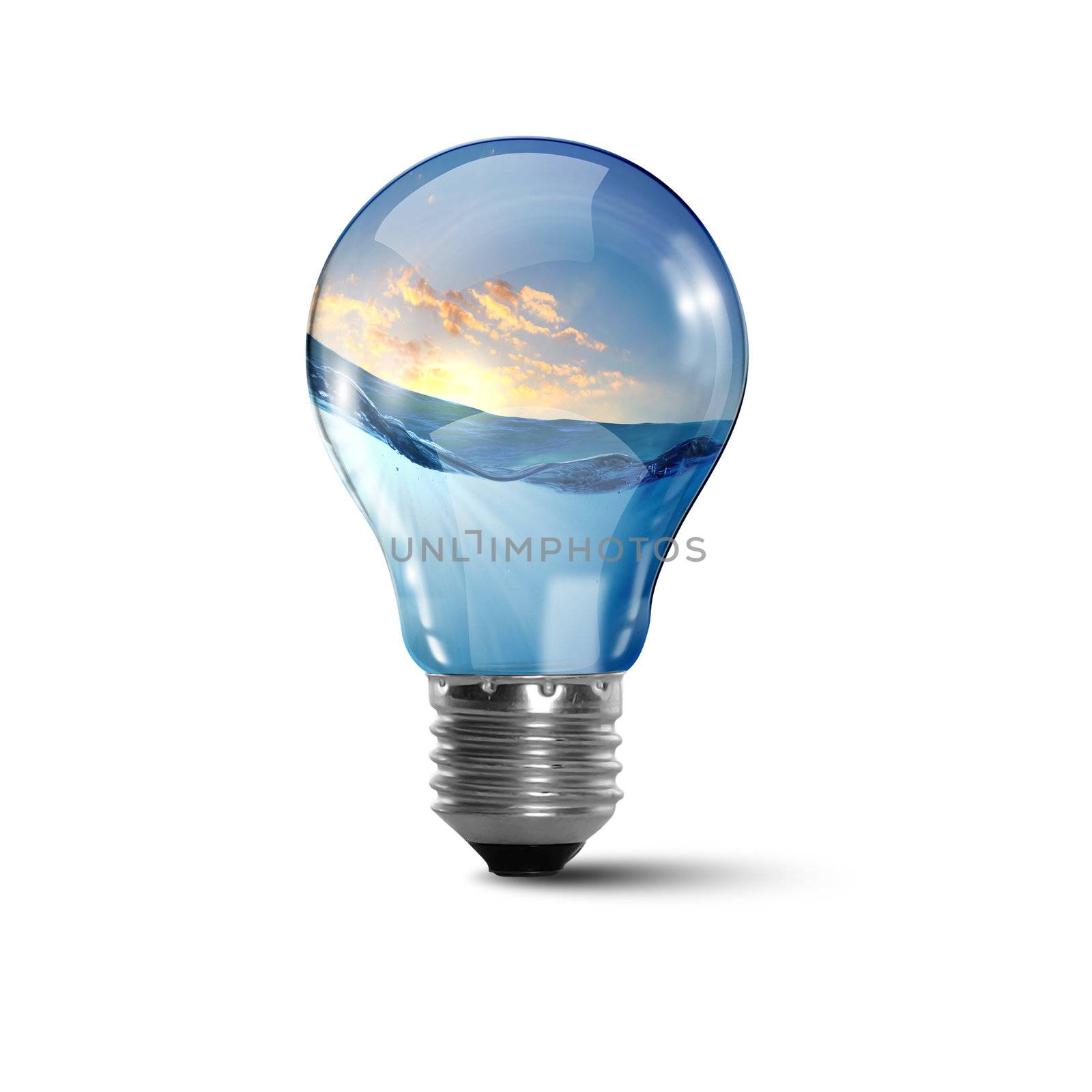 Illustration of an electric light bulb with clean and safe nature inside it Conceptual illustration