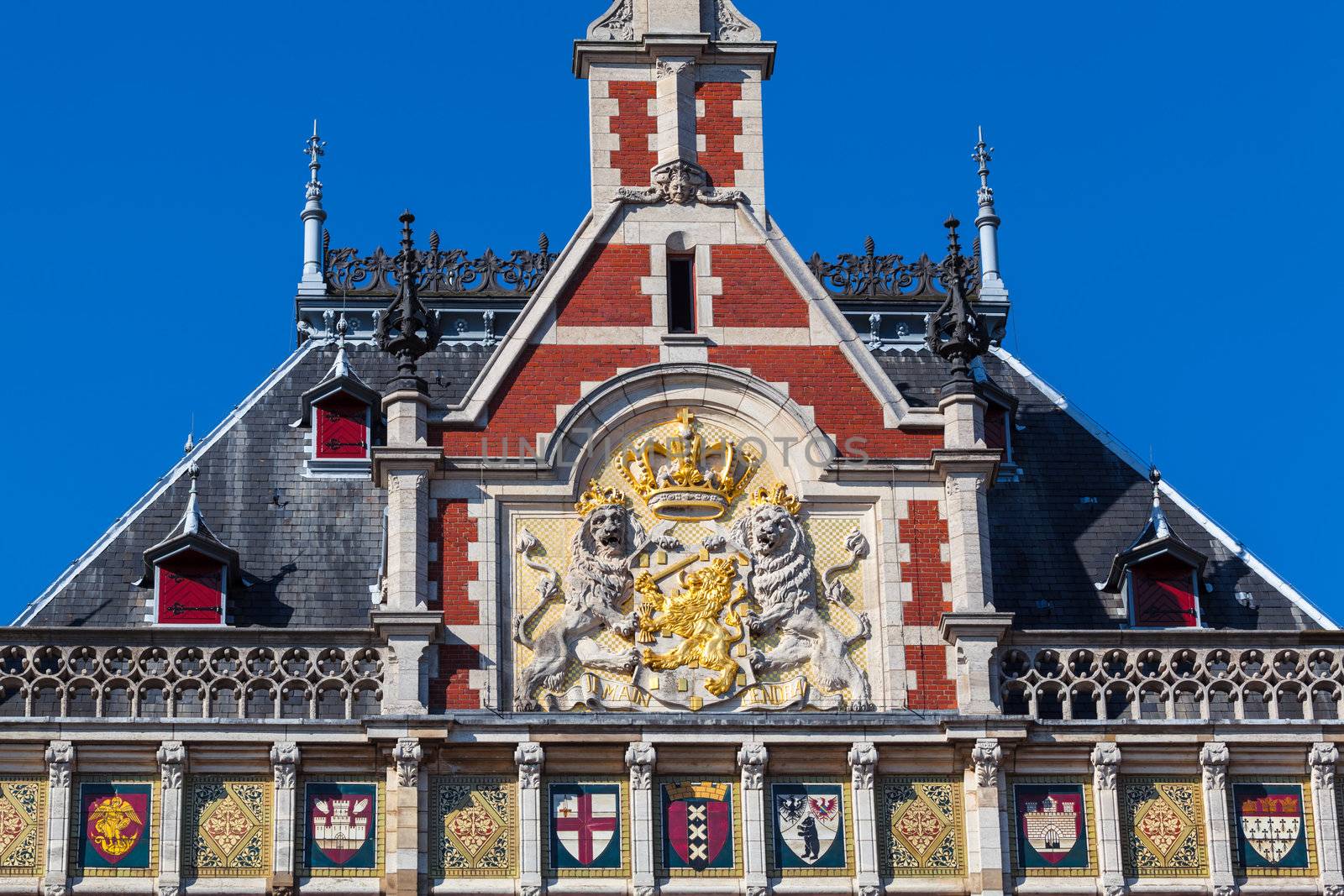 Detail of the Central Railway Station in Amsterdam, Netherlands