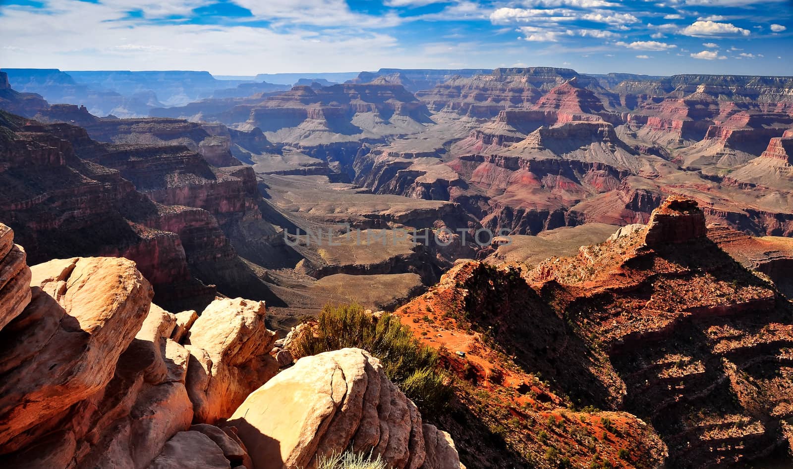 Grand canyon landscape view with rocks foreground, Arizona, USA