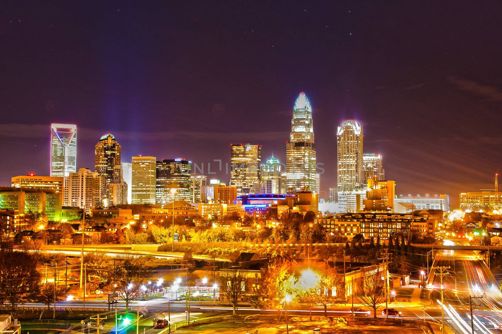 Skyline of uptown Charlotte, North Carolina at night. by digidreamgrafix