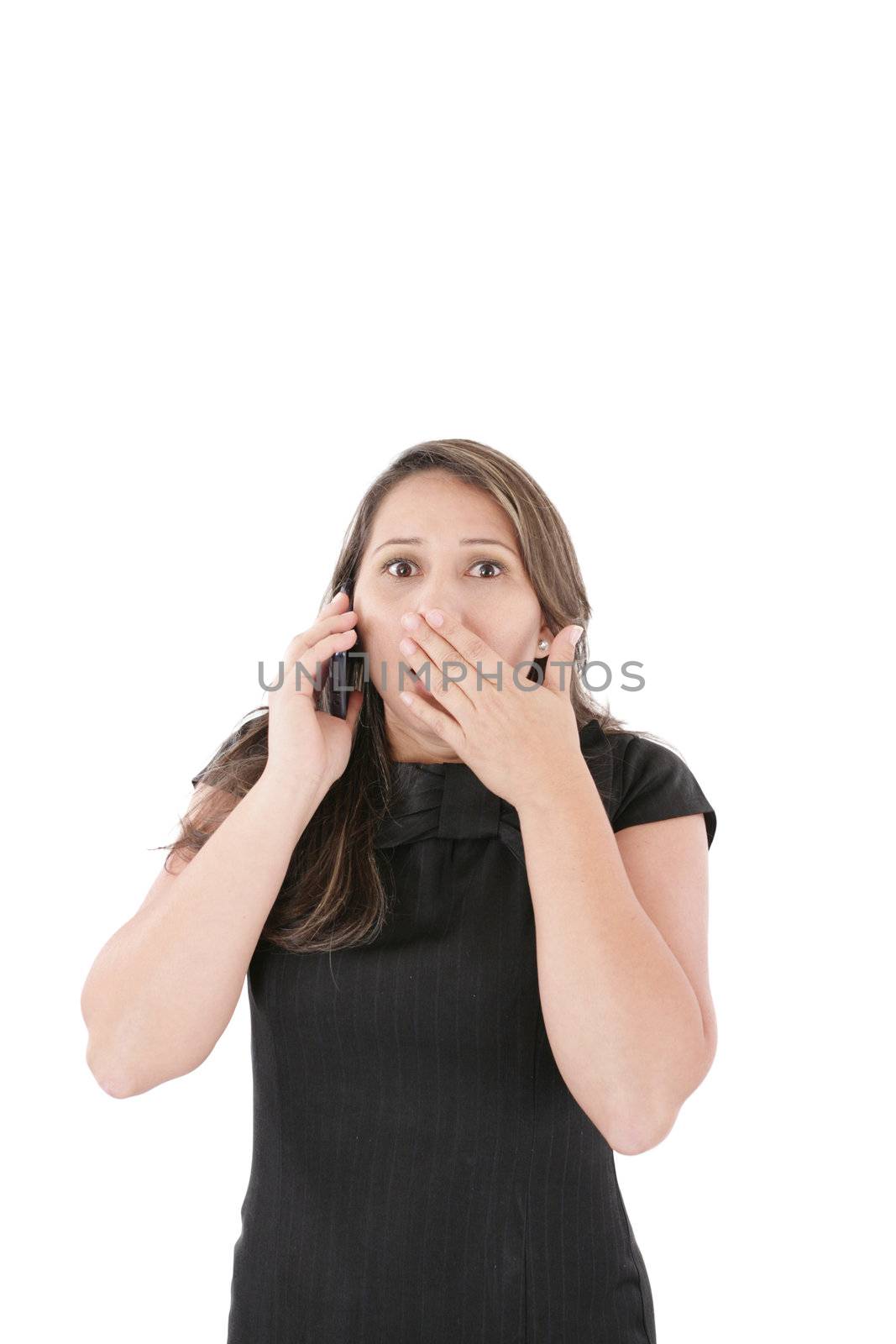 Portrait of woman making a phone call against a white background by dacasdo