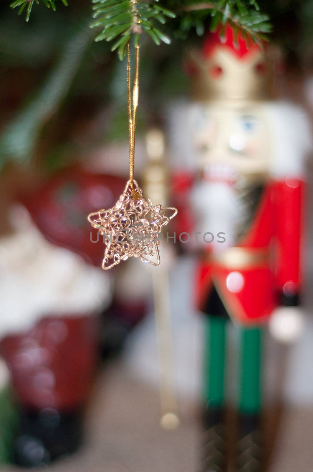 Sparkly christmas tree ornamets and decorations