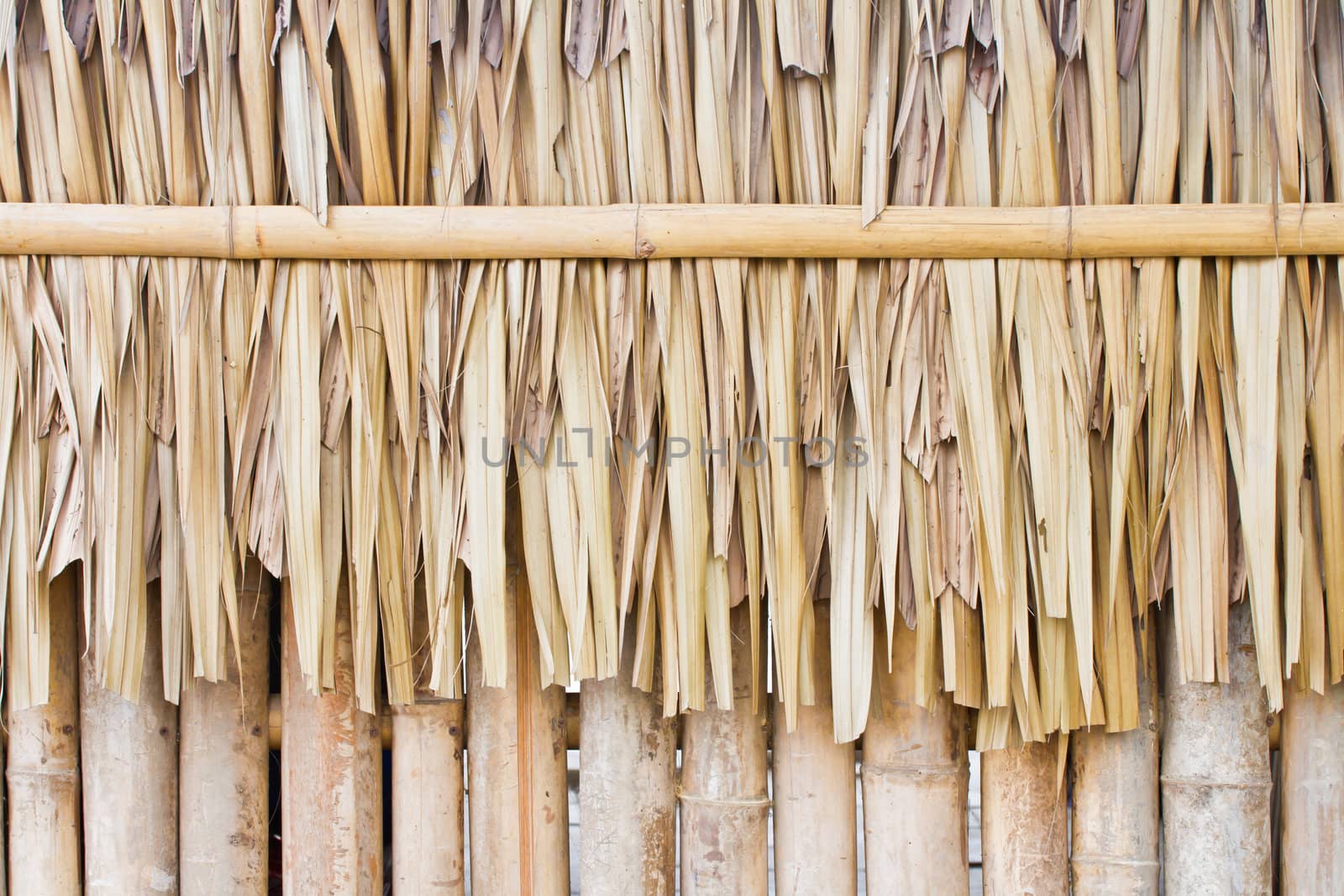 Dried leaves of the nipa palm and bamboo wall can use as background