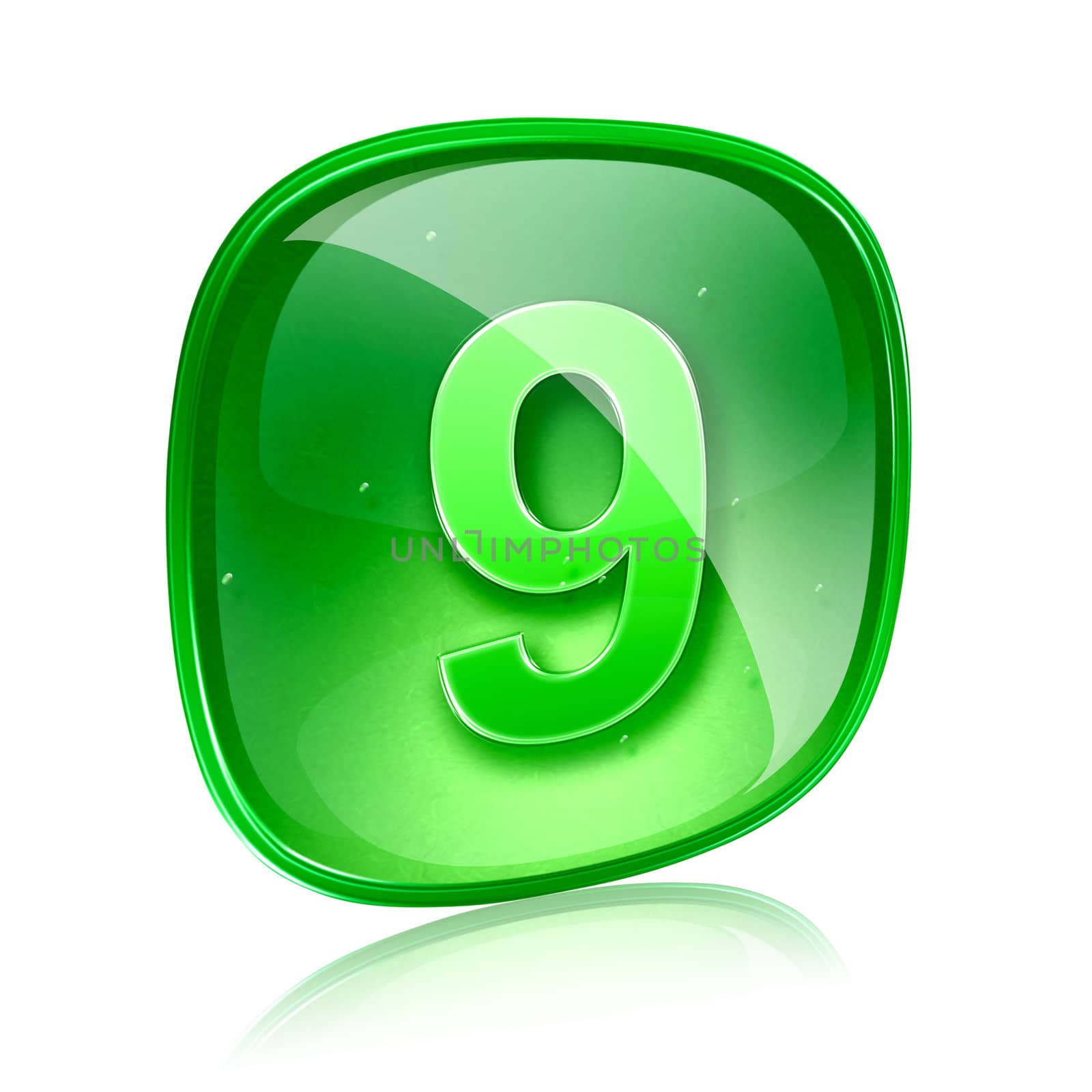 Number nine icon green glass, isolated on white background by zeffss