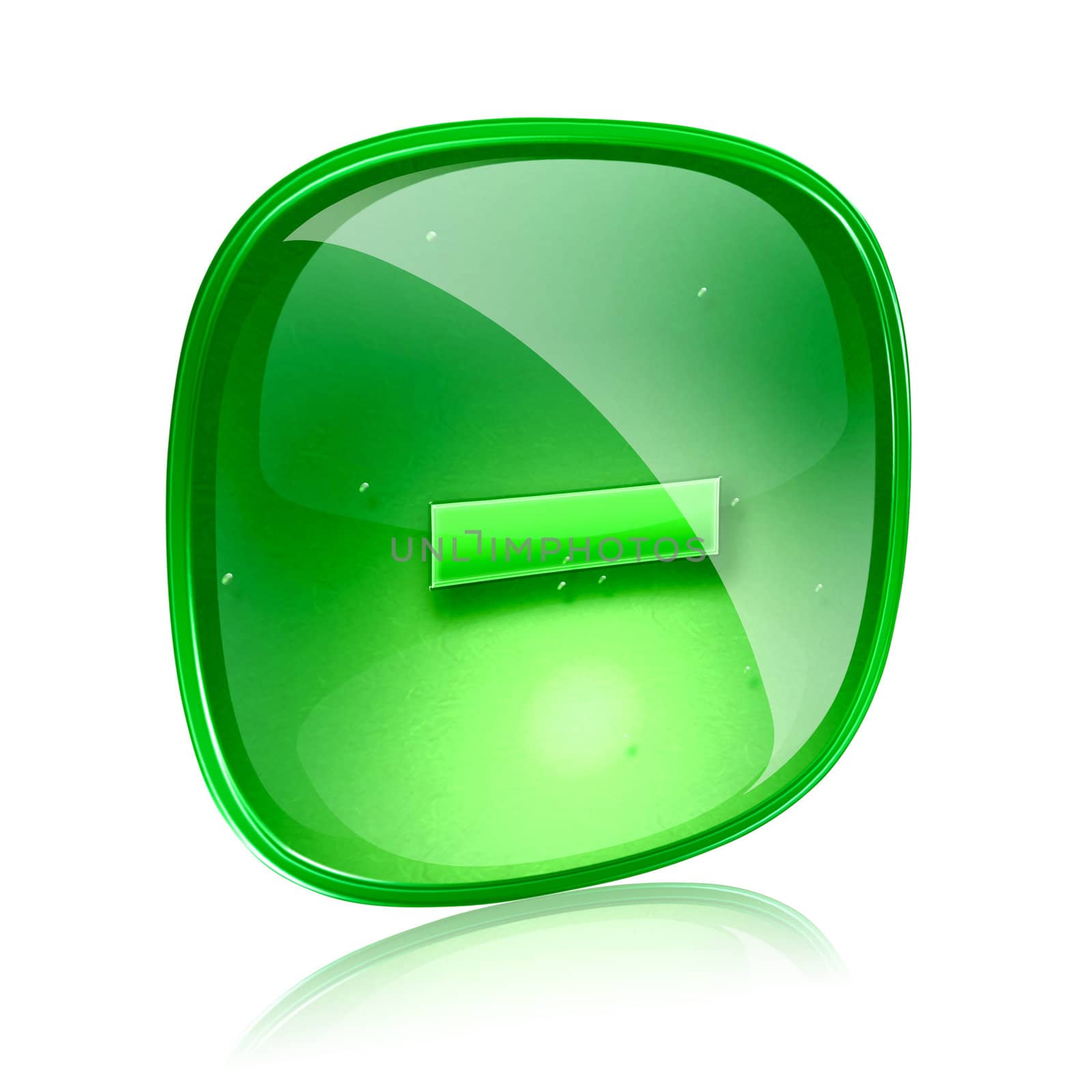 Minus icon green glass, isolated on white background