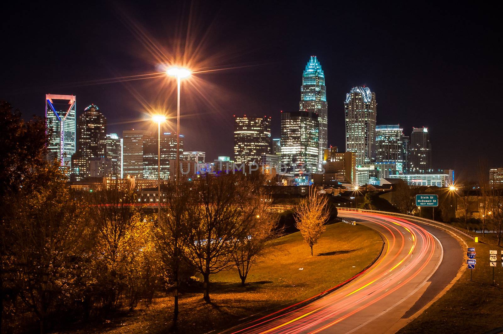 charlotte the queen city skyline in the evening