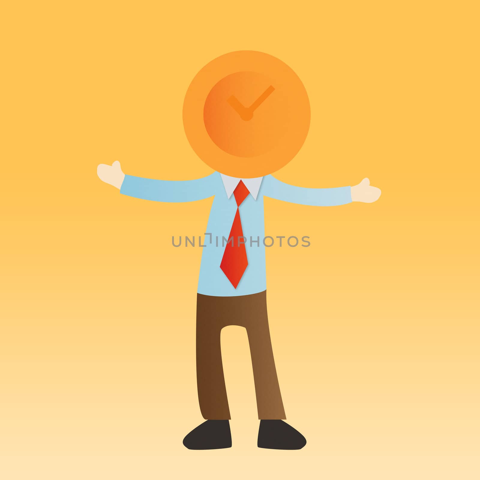 Businessman with clock on yellow background