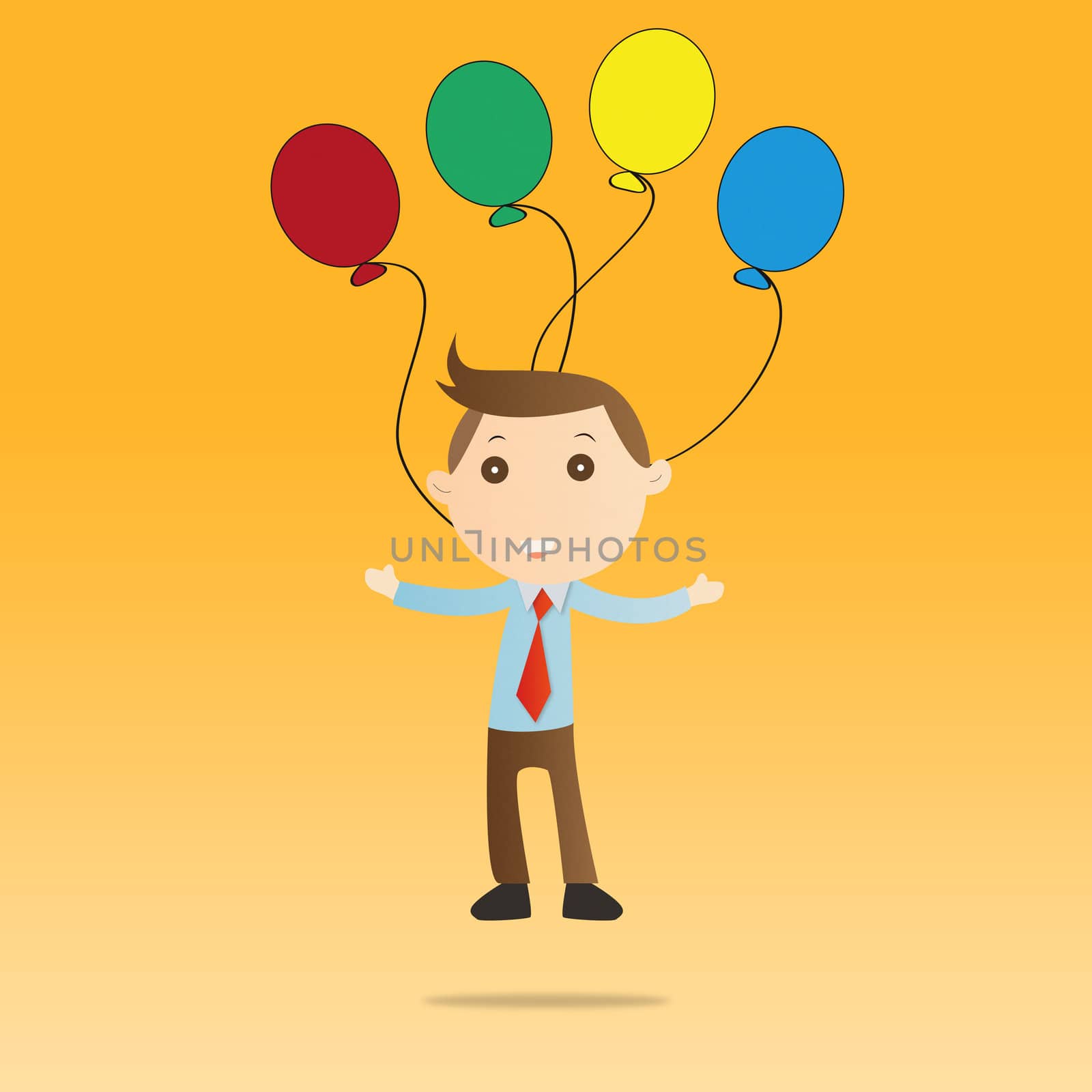 Businessman with balloon on yellow background