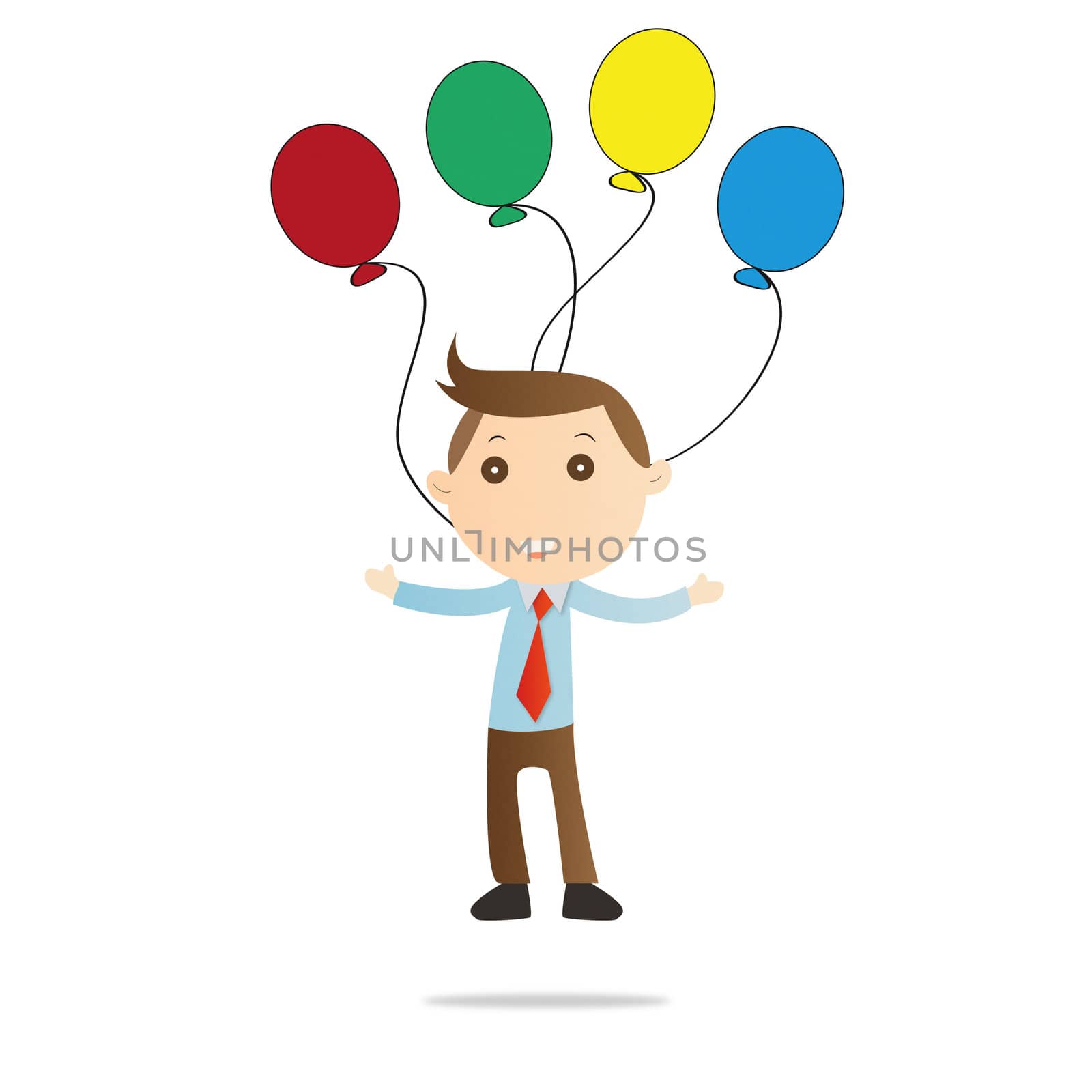 Businessman with balloon on white background
