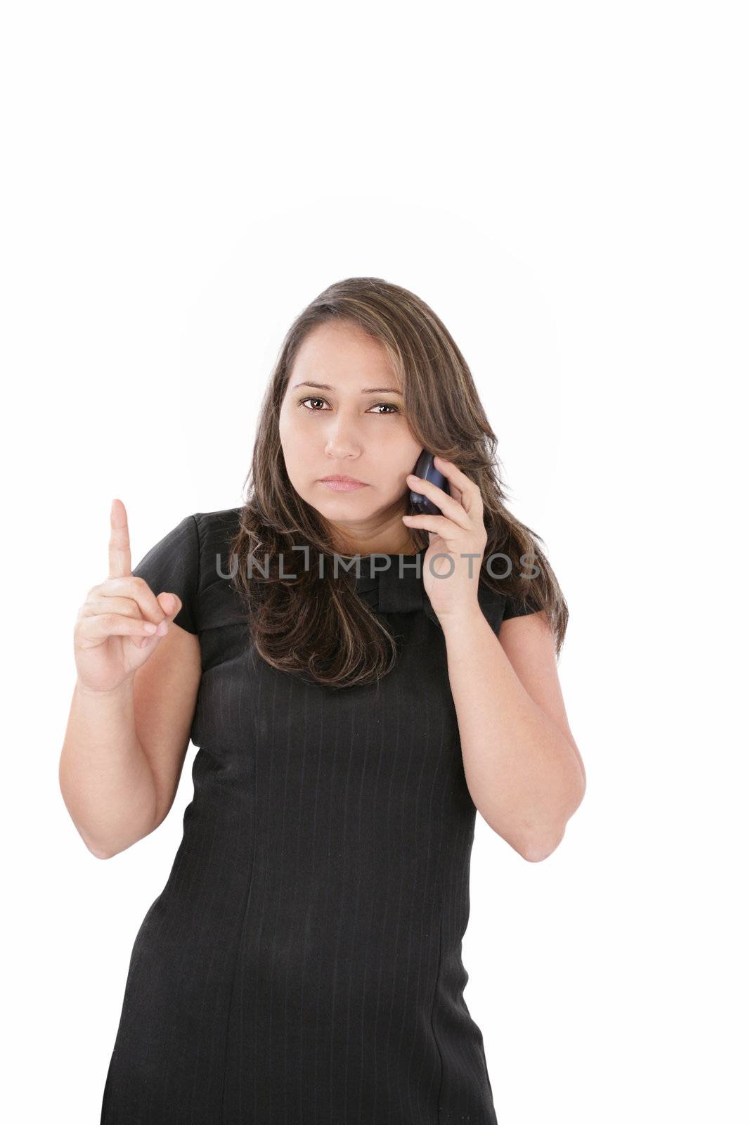 a woman with a serious expression on her face holding her phone by dacasdo