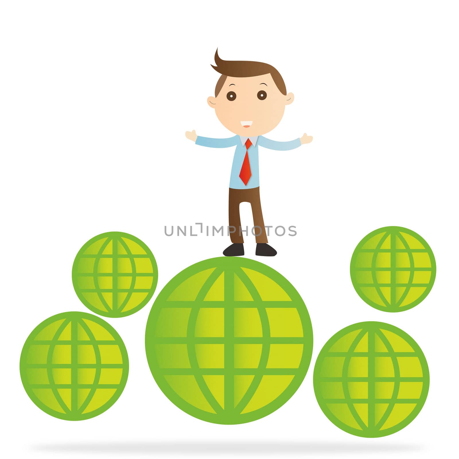 Businessman with global on white background